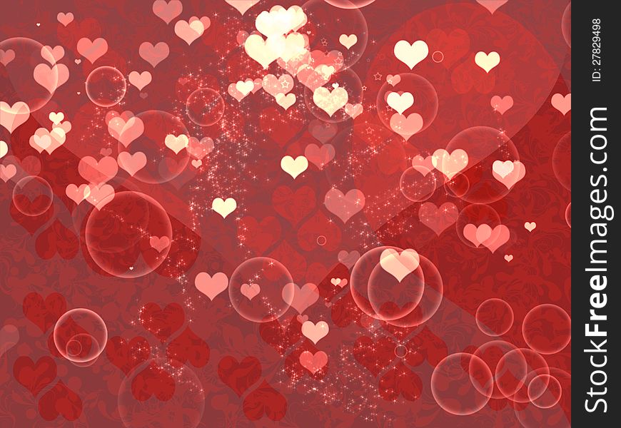 Illustration of shiny hearts and buttles light Valentine's day background.