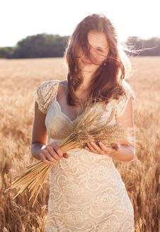 Girl With Freckles In A Wheat Field Stock Images