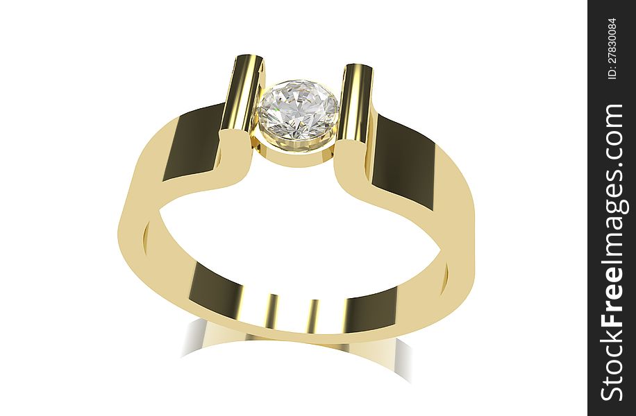 Ring gold with diamond round cut. Ring gold with diamond round cut