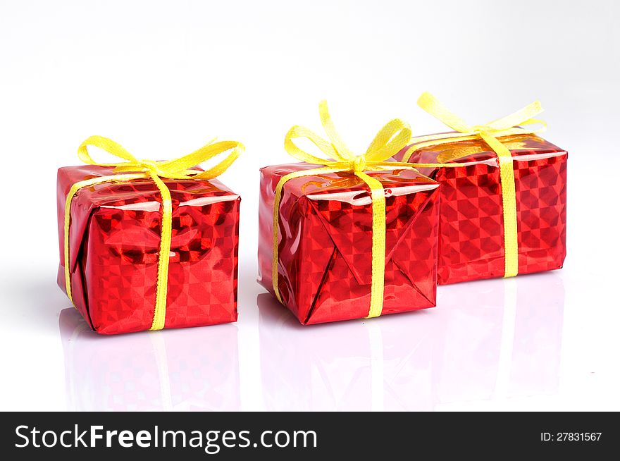 Red Gift boxes on white background