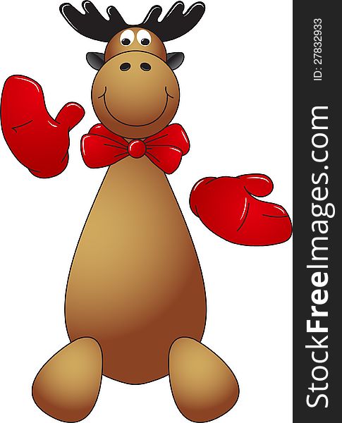 Illustration with a funny happy vectored reindeer puppet with red gloves. Illustration with a funny happy vectored reindeer puppet with red gloves.