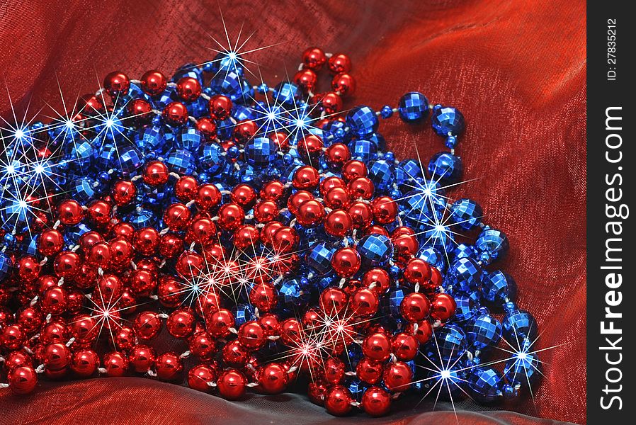 Blue And Red Christmas Decorative Beads On Silk Christmas