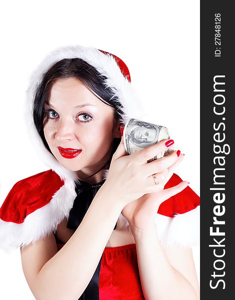 Girl With Money In Santa Suit