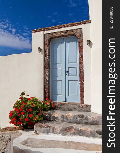 Flowers in entrance to the house, Greece, Santorini