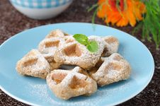 Waffles Sprinkled With Powdered Sugare Stock Images