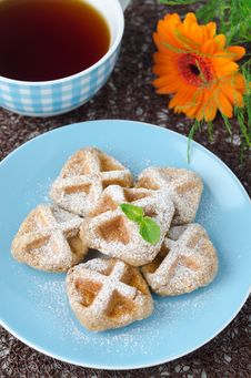 Waffles Sprinkled With Powdered Sugar Royalty Free Stock Images