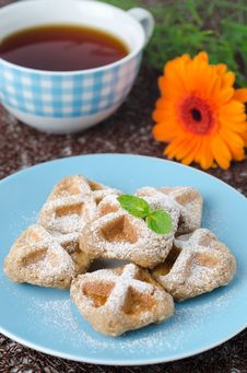 Waffles Sprinkled With Powdered Sugar Stock Photo
