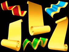 Set Shiny Ribbons And Paper Scrolls Stock Photos Set Shiny Ribbons And Paper Scrolls Stock Photos