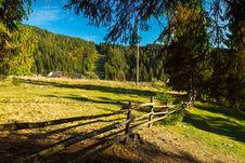 Long Wooden Fence Along The Carpathian Meadows Stock Image Long Wooden Fence Along The Carpathian Meadows Stock Image