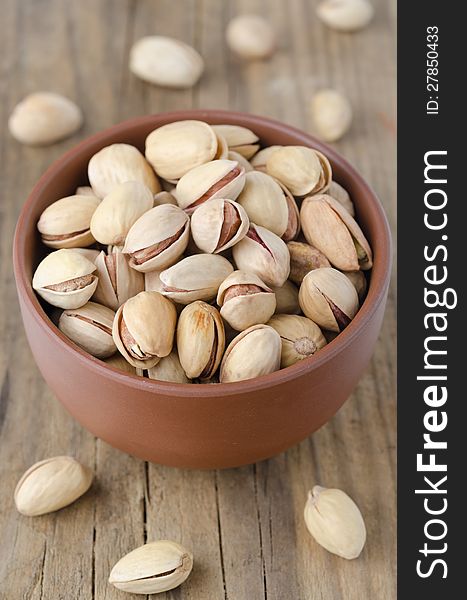 Closeup of a bowl of pistachio nuts