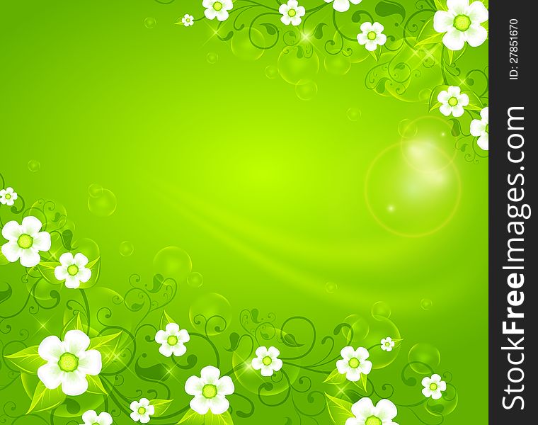 White Flowers On Green Background