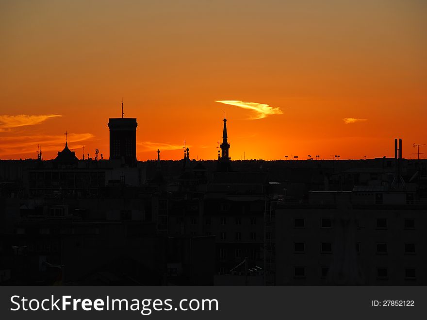 Sunset Silhouette Of City