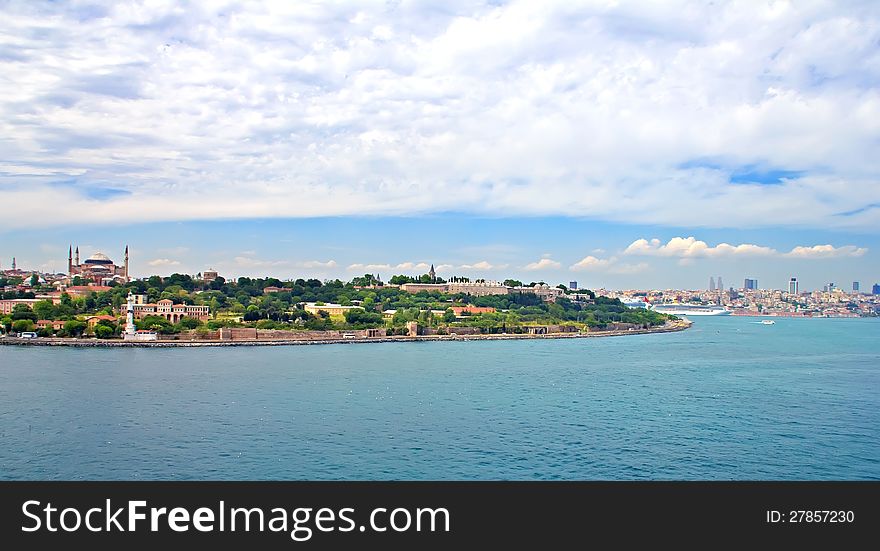 View of Istanbul and Bosphorus strait from the sea. View of Istanbul and Bosphorus strait from the sea