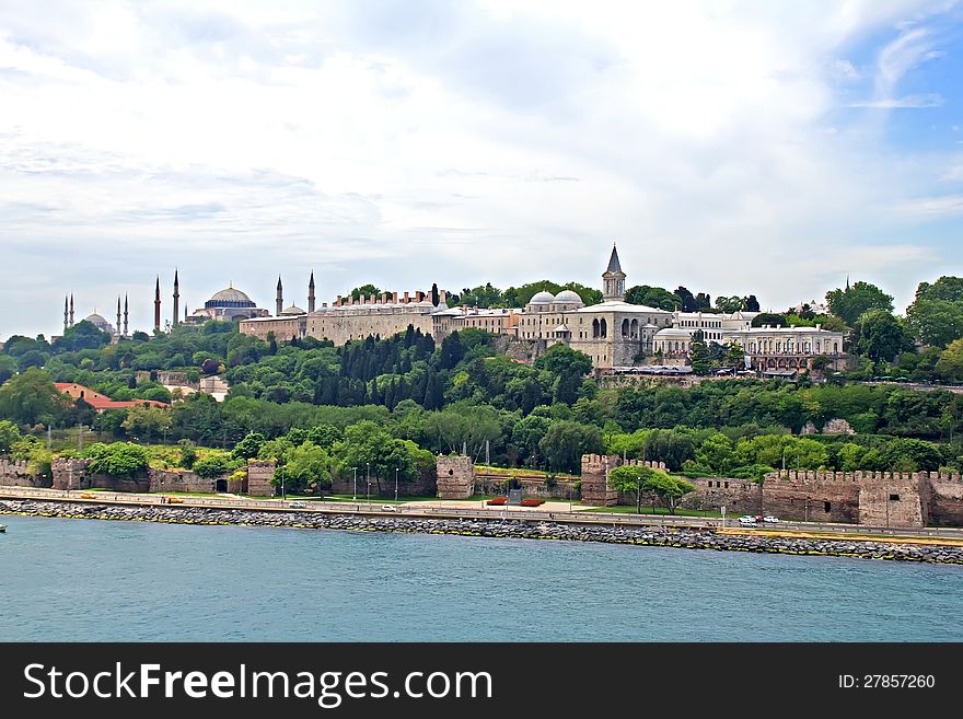 The cityscape of Istanbul, Turkey, view from Bosporus strait. The cityscape of Istanbul, Turkey, view from Bosporus strait
