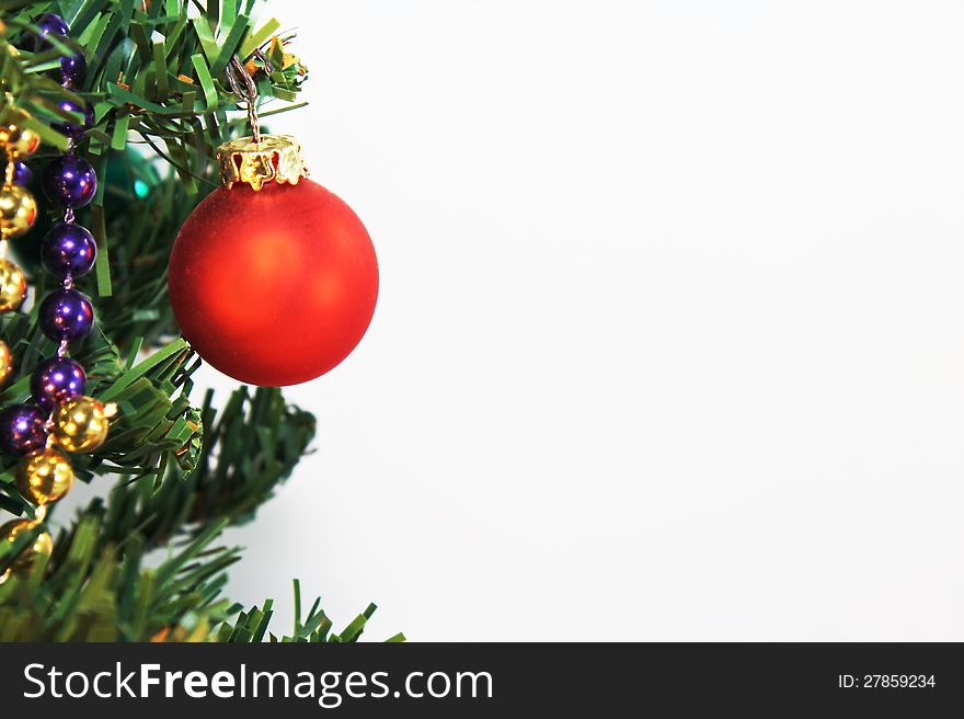 Christmas tree with red christmas ball on white. Christmas tree with red christmas ball on white