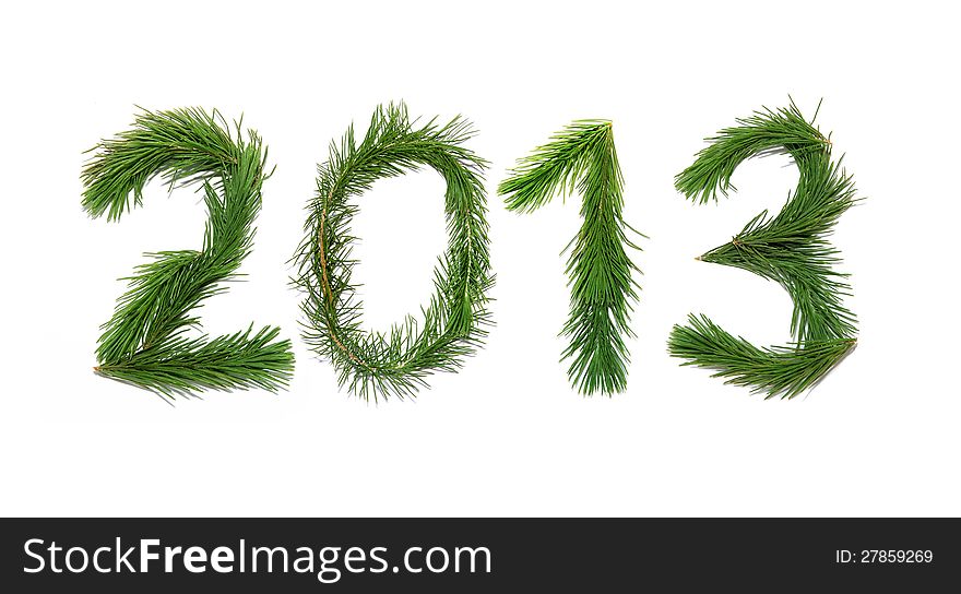 Two thousand thirteen - New Year made of branches of a pine. Two thousand thirteen - New Year made of branches of a pine