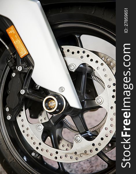 Close up of sport motorcycle wheel