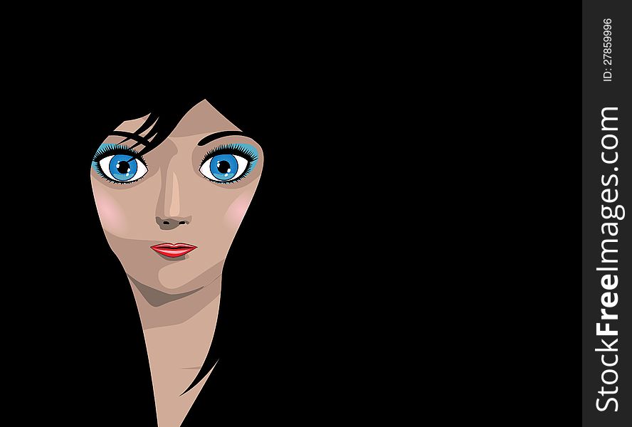 Illustration of a young brunette woman with beautiful blue eyes. Illustration of a young brunette woman with beautiful blue eyes.