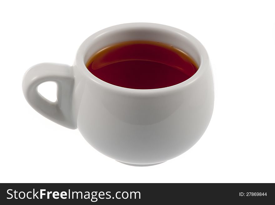 Cup with fragrant tea on a white background