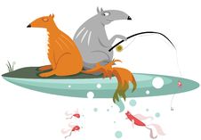Fox And Wolf Are Fishing Stock Image Fox And Wolf Are Fishing Stock Image