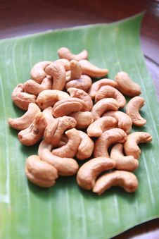 Cashew Nuts On Banana Leaf Royalty Free Stock Photo