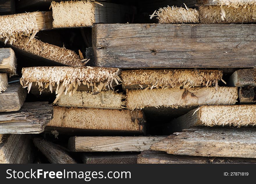 Wood cut boards in a lumber yard.