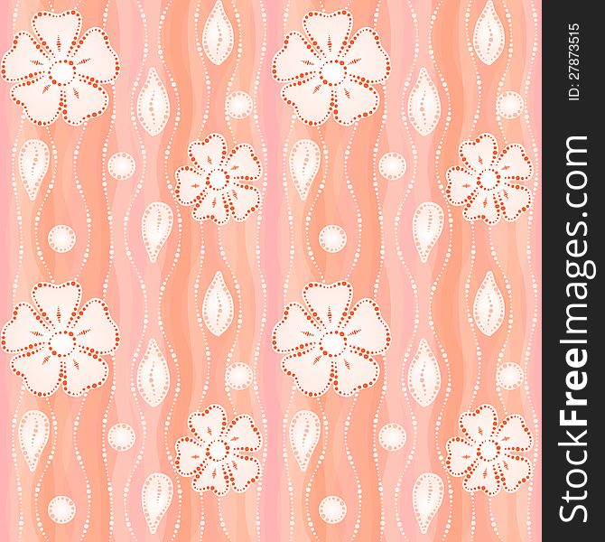 Beautiful Pattern With Flowers On Coral Background