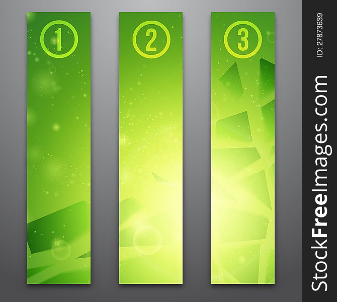 Vector web banners. One, two, three. Presentation slide template. Abstract background. Business background. Technology background. Business card. Technology abstract. Glowing background