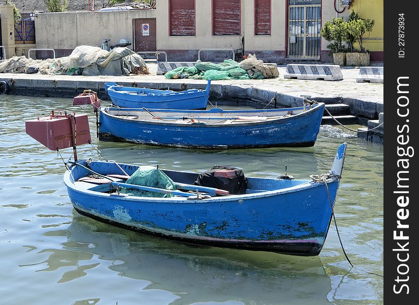 Wooden boats in the port of la spezia