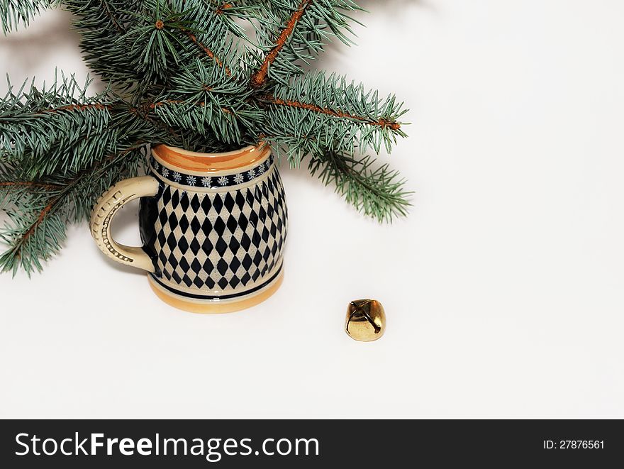 Arrangement of FIR branches and Christmas Bell. Arrangement of FIR branches and Christmas Bell