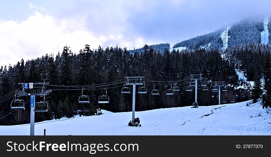 Chair lifts on ski mountain at Canada