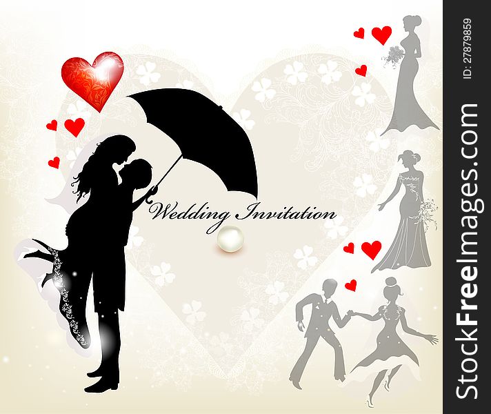 Wedding vector Design of wedding invitation with silhouette of cute couple and