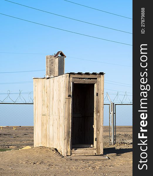 Wooden outdoors toilet on factory