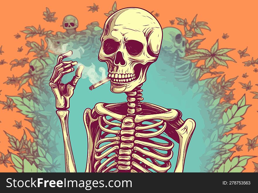 Skeleton Smoking Marijuana Abuse Evil Degradation Destruction Of Brain Cannabis Smoke Drug Weed Intoxication Ai Generative Illustr