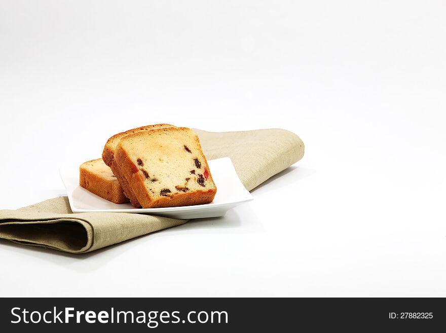 Fruitcake isolated on white background