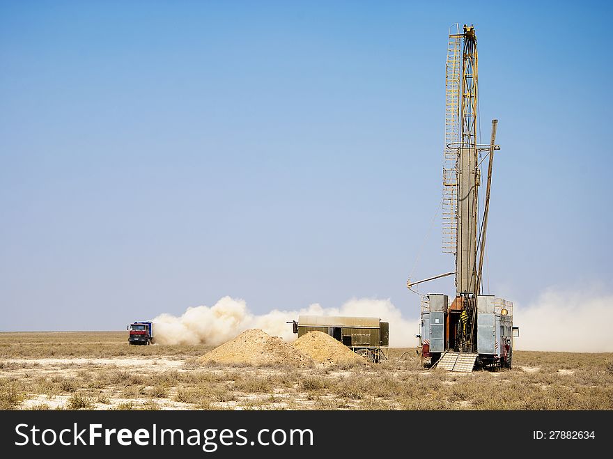 The drilling rig in the steppe(uranium industry in kazakhstan)