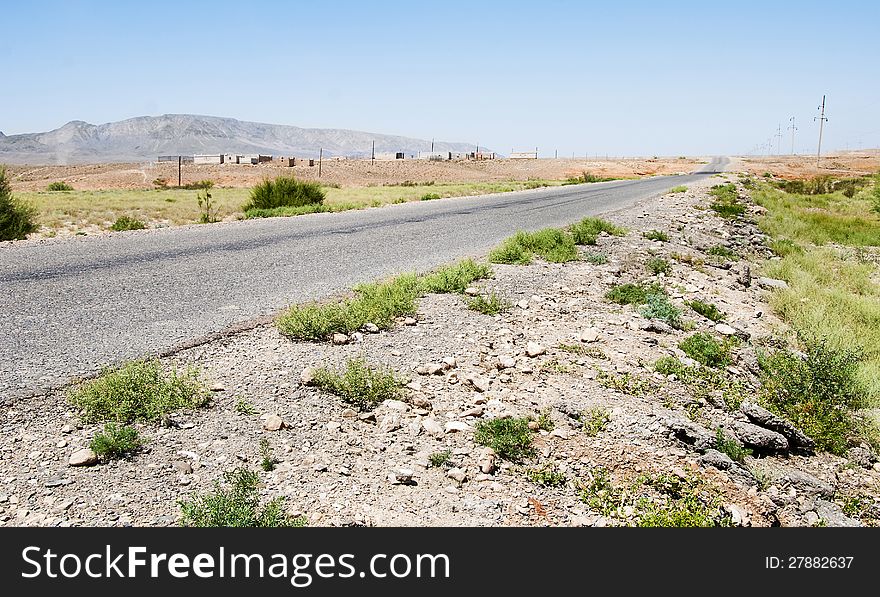 The road through the steppe. Way in asia.