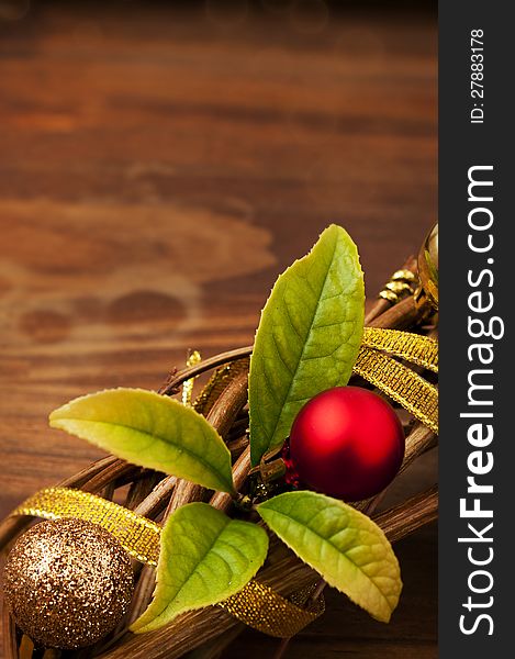 Christmas ornament on a wooden background