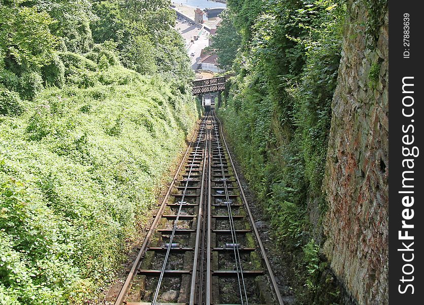 A Steep Cliff Railway at a Seaside Coastal Resort. A Steep Cliff Railway at a Seaside Coastal Resort.