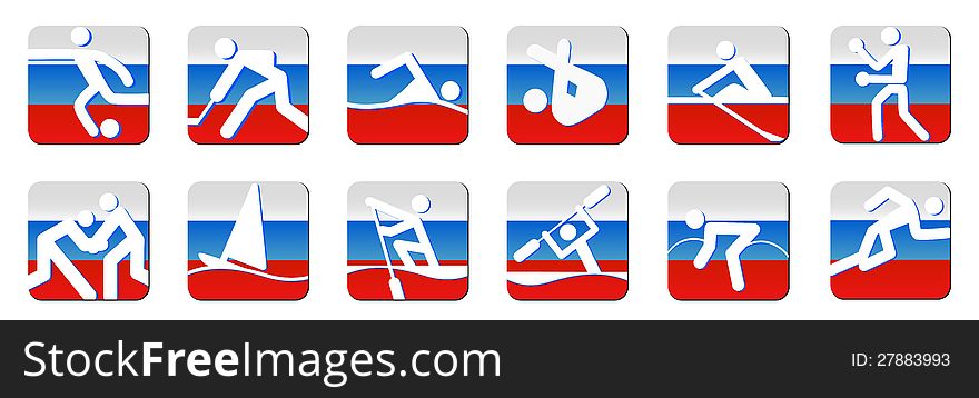 Sports icons white on fla rus. Sports icons white on fla rus