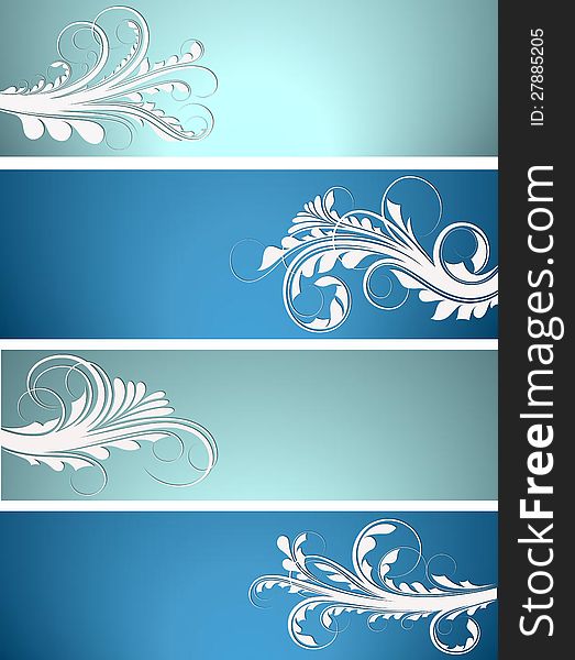 Set of four banner illustrations with floral designs in . Set of four banner illustrations with floral designs in