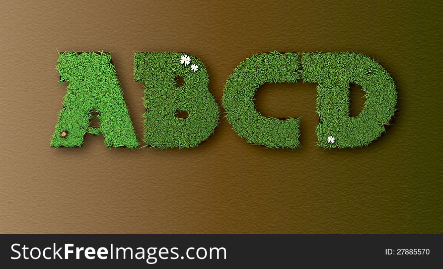 Grass letters ABCD with daisies and beetle.Vector illustration