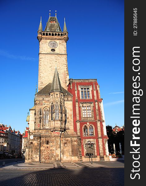 Overview of Prague Town Hall at dawn, Czech Republic