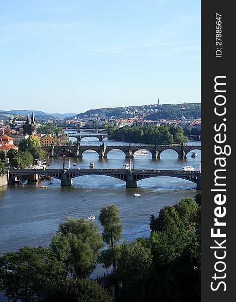 View of Vltava river with few bridges, Prague,Czech Republick. View of Vltava river with few bridges, Prague,Czech Republick