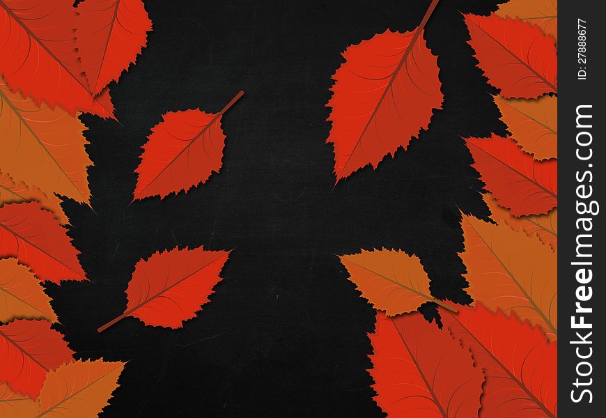 Illustration of colorful leaves on blackboard background. Illustration of colorful leaves on blackboard background.