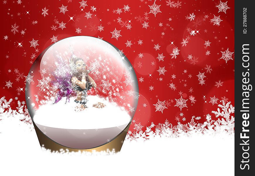 Illustration of fairy inside a snow globe blowing snow out of her hands. Illustration of fairy inside a snow globe blowing snow out of her hands.