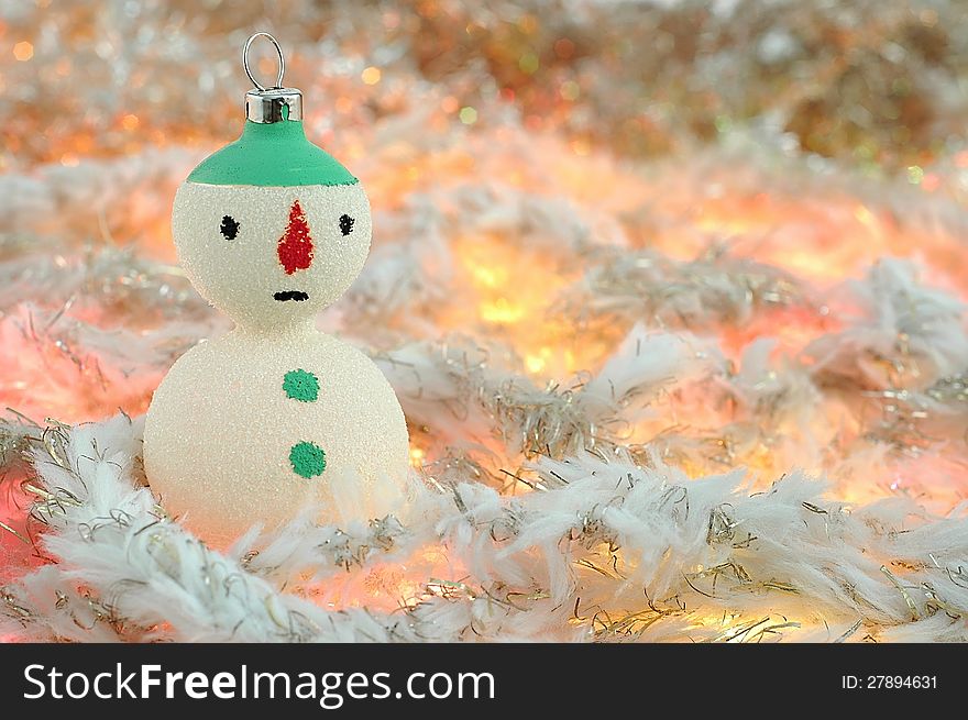 Decorative Christmas snowman on Christmas tree