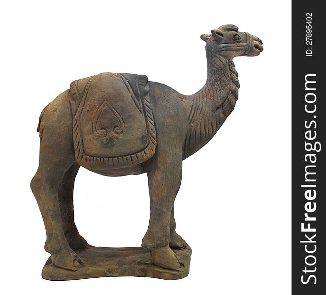 Ancient Chinese Clay Camel Figure Isolated