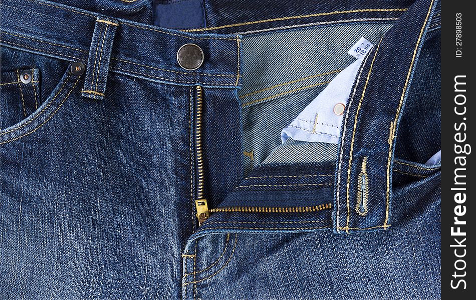 Close up photo  front of blue jeans ,unzipped men blue jeans