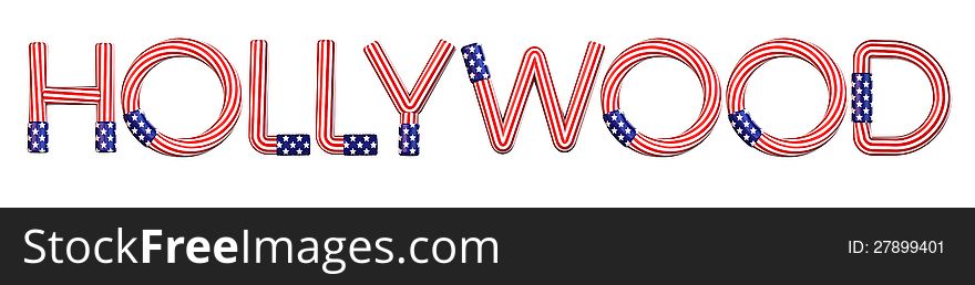 Hollywood American flag text isolated.